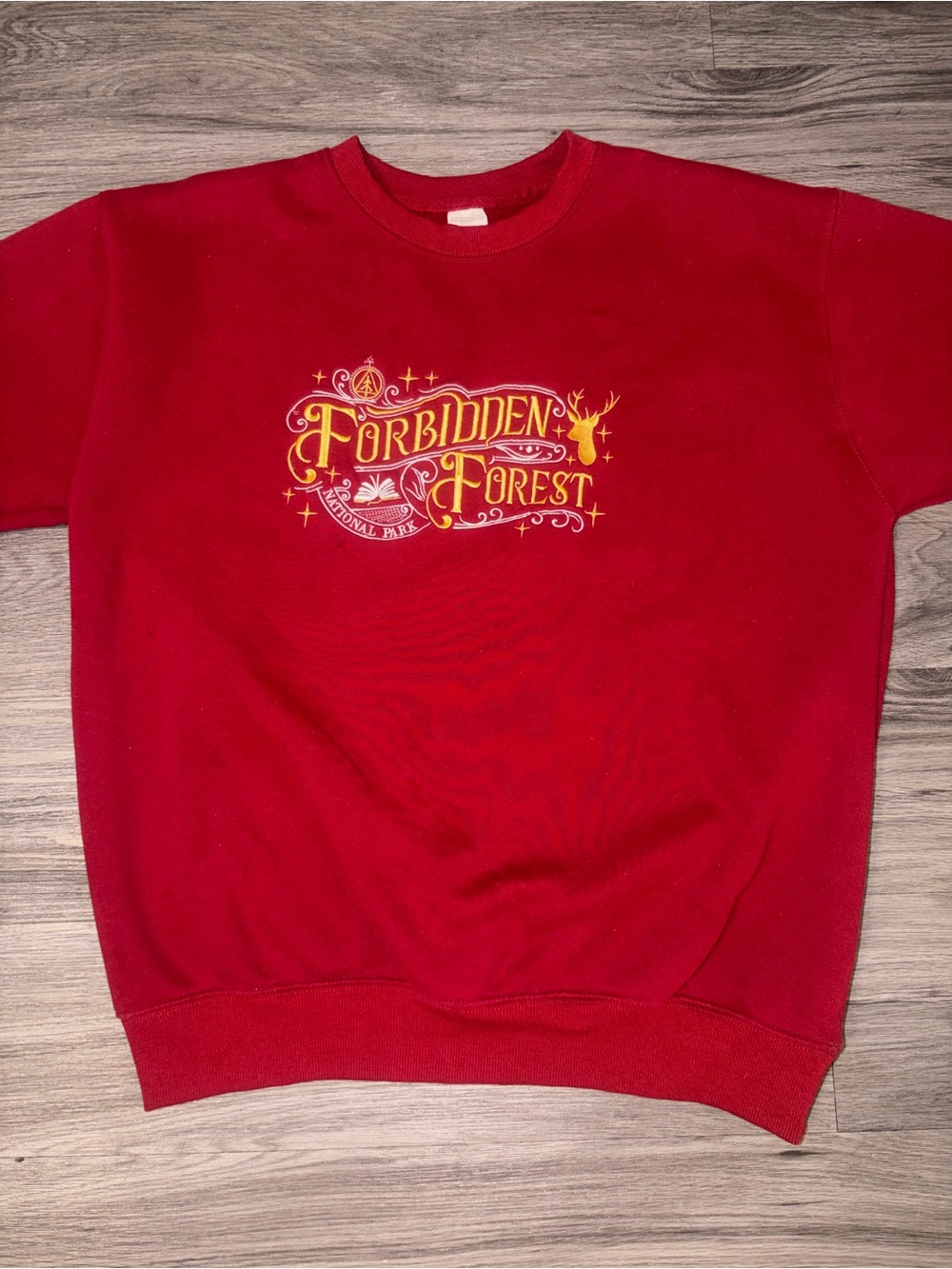 Embroidery Forbidden Forest Red Crewneck Sweatshirt